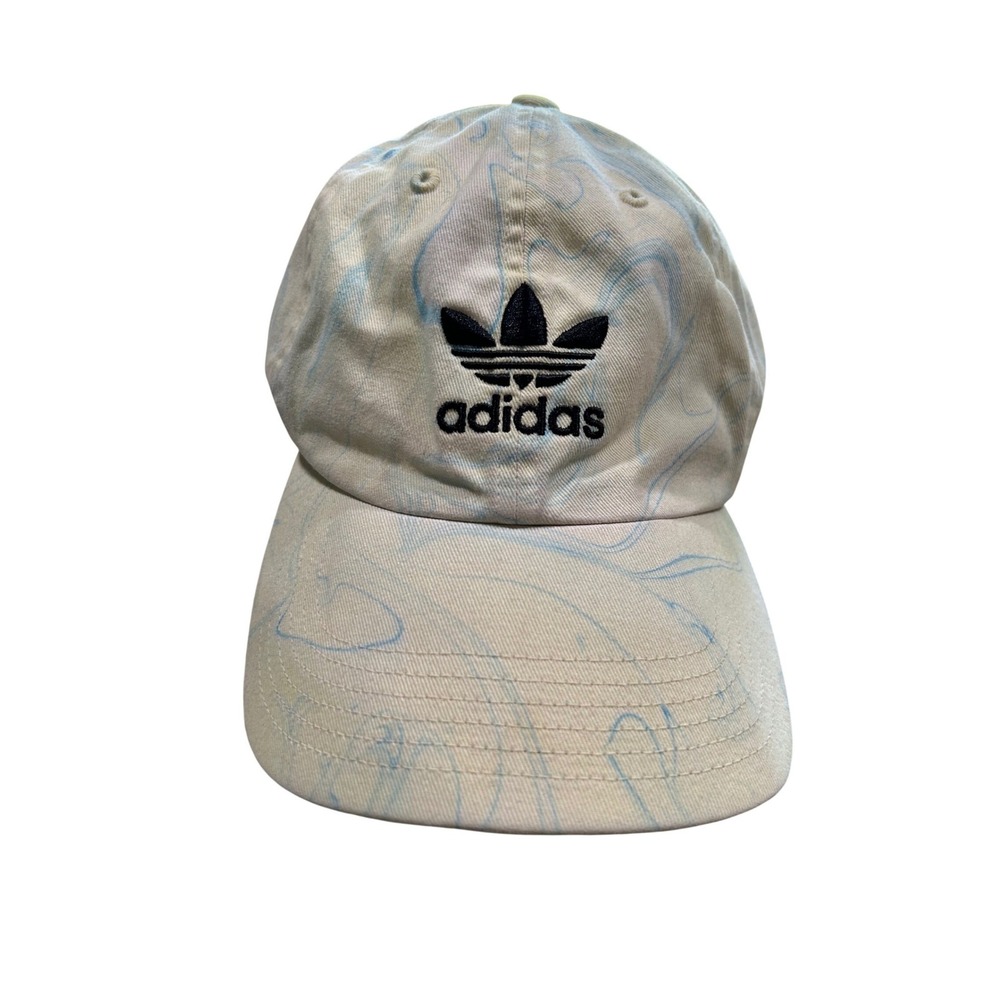Adidas Originals Marble Swirl Trefoil Logo Strapback Hat Blue White Cotton Cap